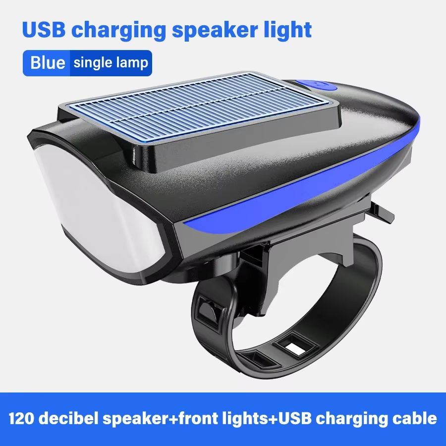 Powerful Solar Bicycle Light Loud Bell USB C Charging Built-in Battery Riding Flashlight Waterproof Headlamp Horn Bicycle Lamp