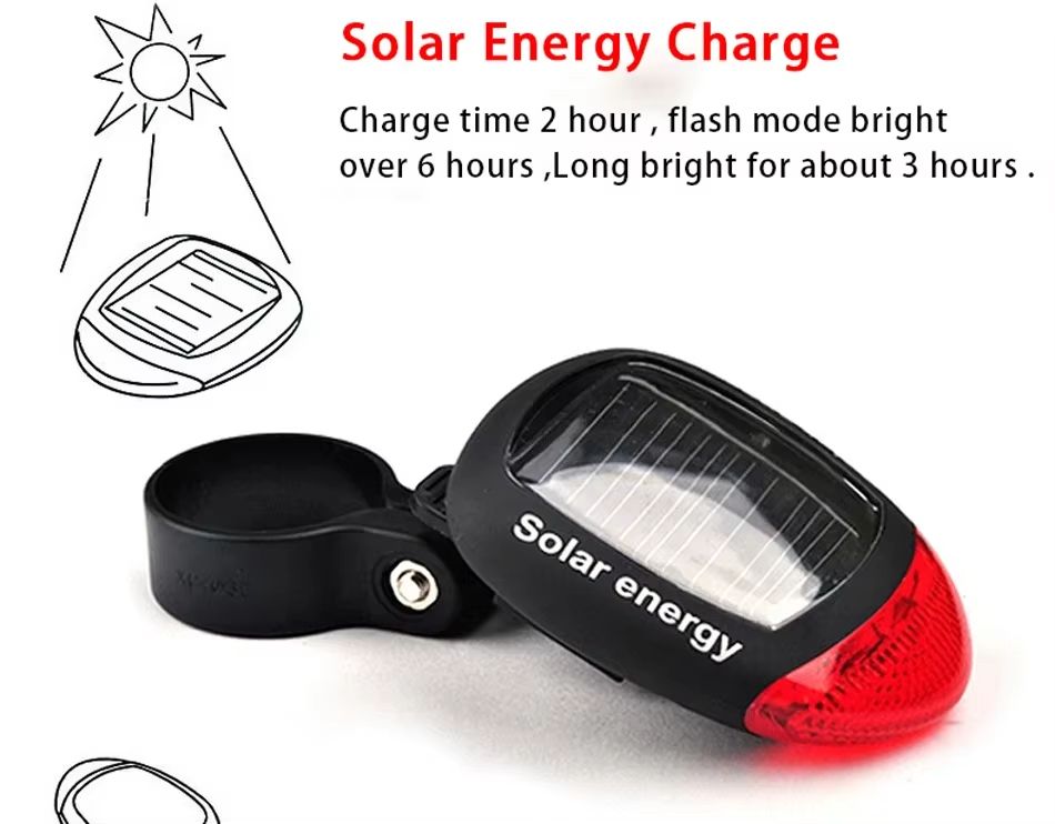 Bicycle Solar Energy Cycling Rear Light 2 LED Taillight  Road Mountain Bike Solar Energy Tail Light Night Cycling Safety Red Lamp