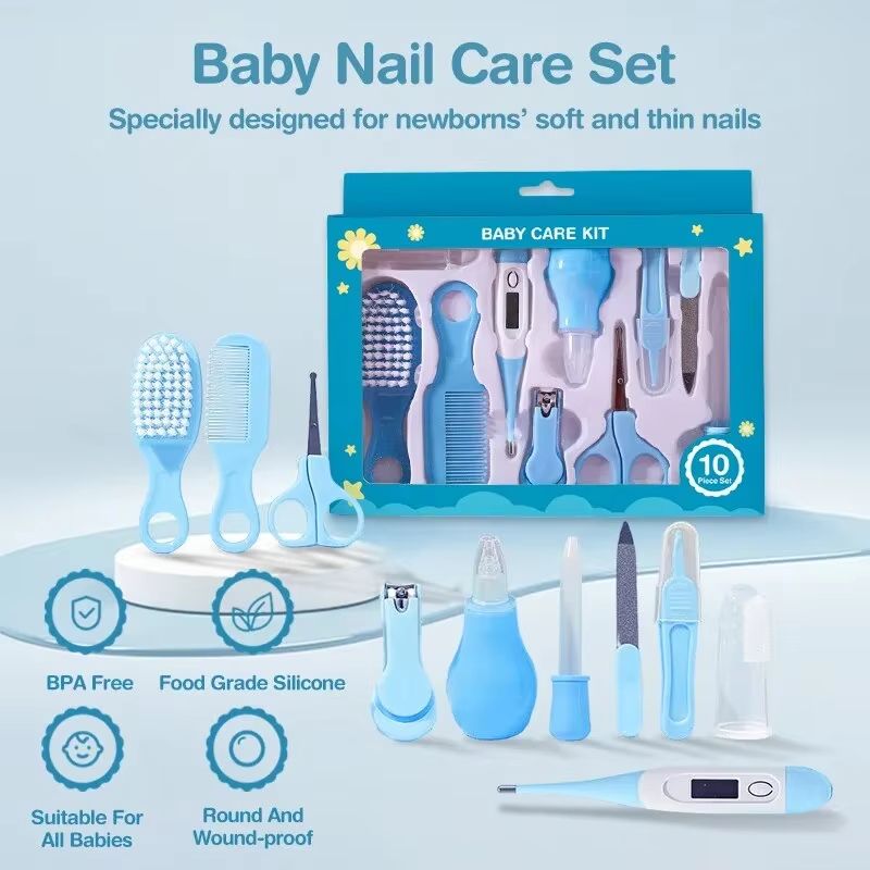 Newborn Baby Nail Hair Daily Care Kit Infant Kids Grooming Brush Comb Safe Nail Clippers Set For Baby Gift