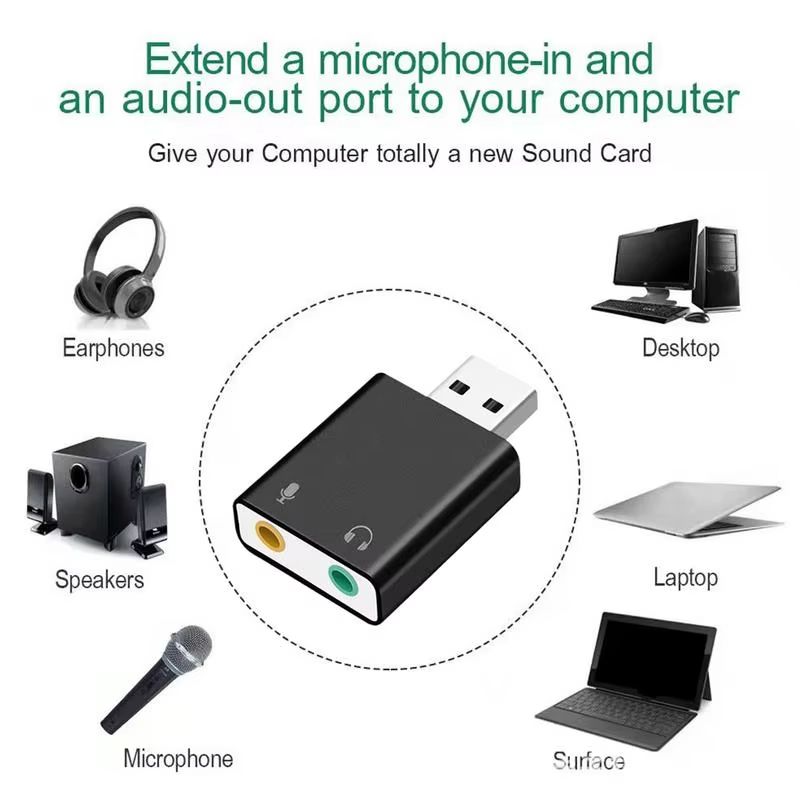 7.1 Ch Microphone Sound Adapter External USB Audio Sound Card USB To Jack 3.5mm Converter Headphone Adapter