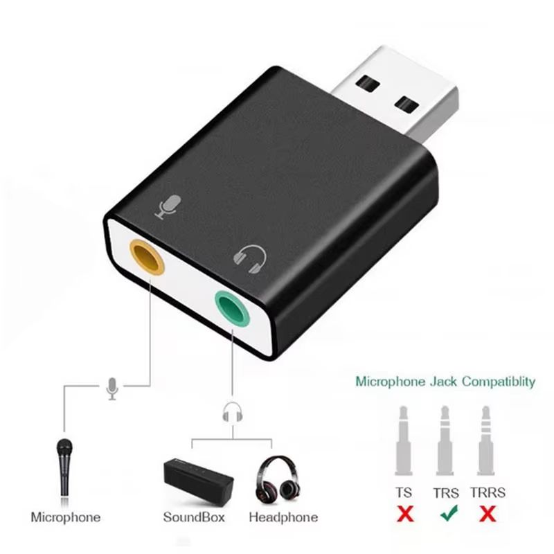 7.1 Ch Microphone Sound Adapter External USB Audio Sound Card USB To Jack 3.5mm Converter Headphone Adapter