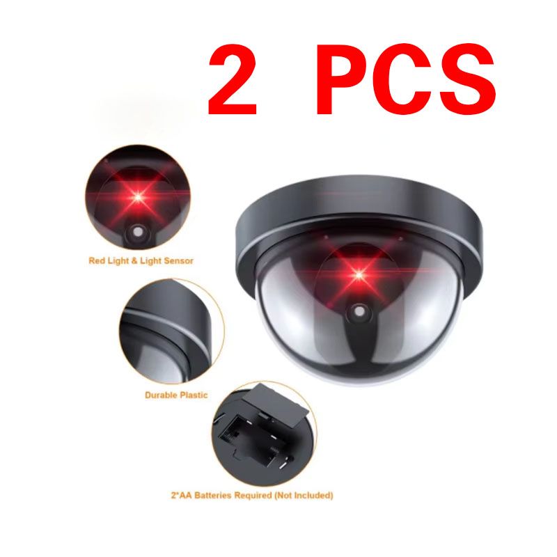 2pcs Simulation Black Dome Camera Red Flashing LED Light Home Office Surveillance Security System Dummy CCTV Security Camera
