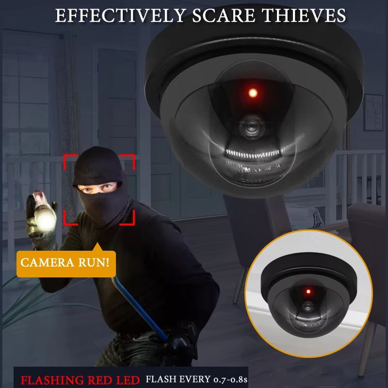 2pcs Simulation Black Dome Camera Red Flashing LED Light Home Office Surveillance Security System Dummy CCTV Security Camera
