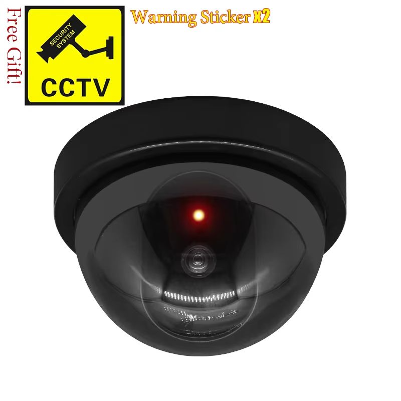 2pcs Simulation Black Dome Camera Red Flashing LED Light Home Office Surveillance Security System Dummy CCTV Security Camera