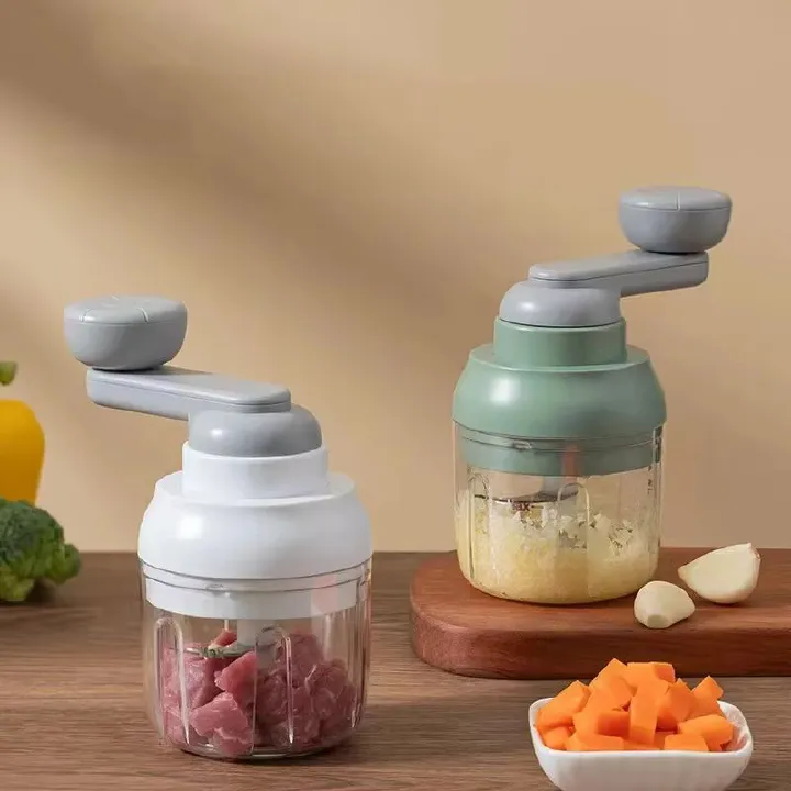 250ML Manual Food Processor Mini Cordless Vegetable Chopper with Handle Multifunctional Garlic Pounder Hand Crank Garlic Masher