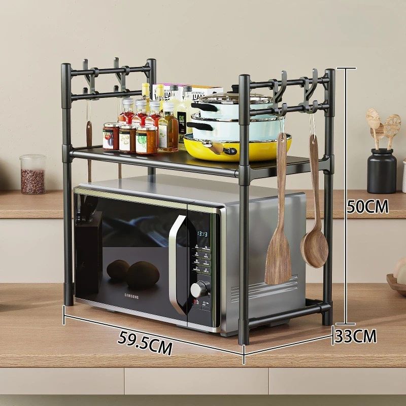 Microwave Rack Kitchen 1,2 Layered Storage with Hooks Shelf Household Standing Seasoning Racks Living Room Countertop Organizer Shelves