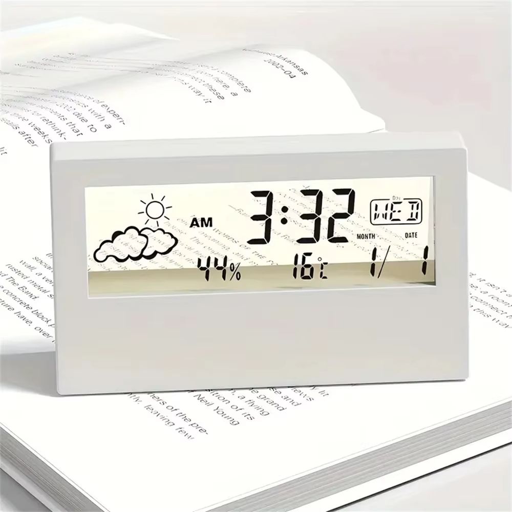 Alarm Clock LED Electronic Desk Clock with Digital Weather Thermometer Hygrometer and Date Display in Transparent Design Fation gift