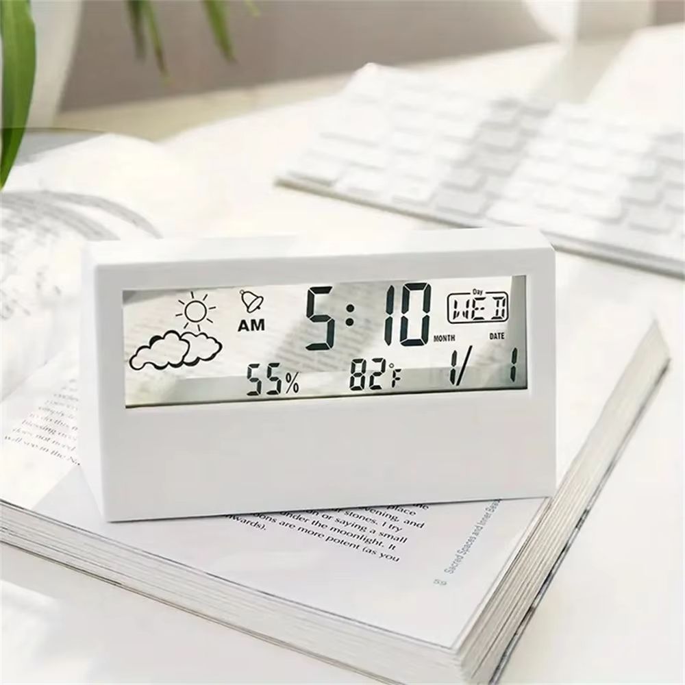 Alarm Clock LED Electronic Desk Clock with Digital Weather Thermometer Hygrometer and Date Display in Transparent Design Fation gift