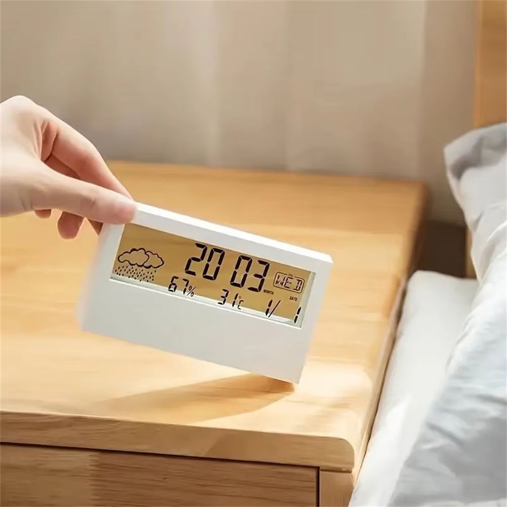 Alarm Clock LED Electronic Desk Clock with Digital Weather Thermometer Hygrometer and Date Display in Transparent Design Fation gift