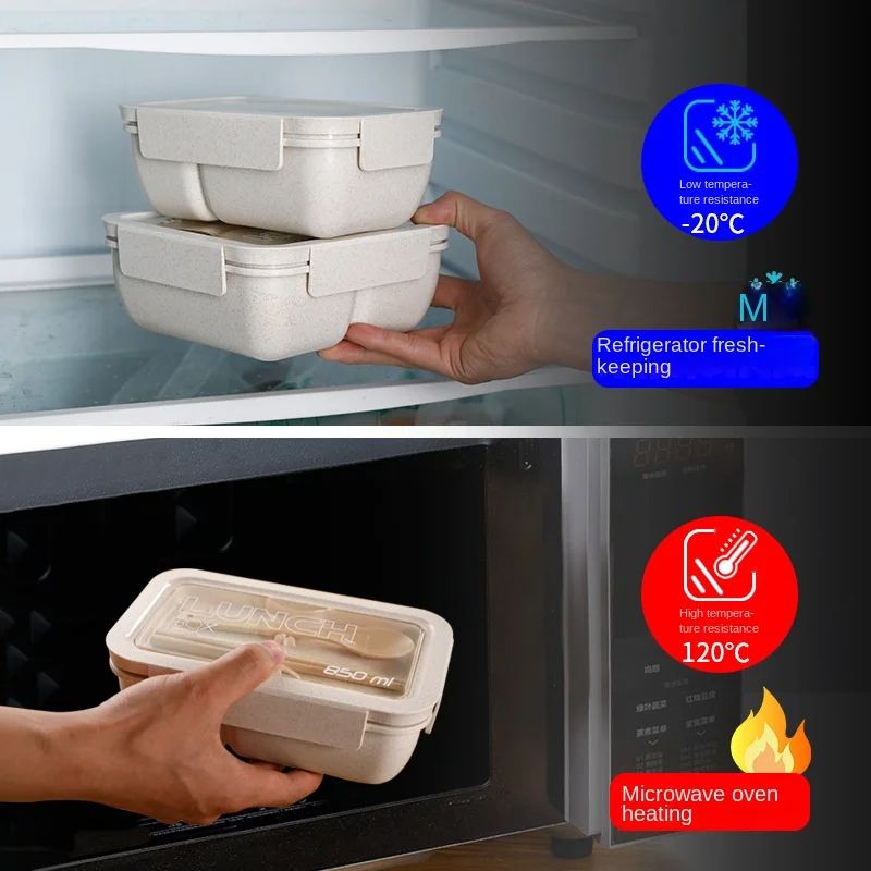 1Pc Microwave Lunch Box Eco-Friendly BPA Free Wheat Straw Portable Bento Box Kitchen Food Container Lunch Box Home Accessories