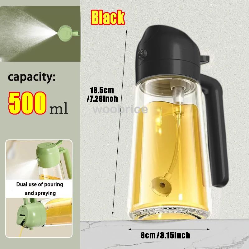Oil dispenser bottle Glass oil spray bottle Auto-Flip & Oil Spray Multifunction Oil Jar Bottle 470ml Glass for Oil, Vinegar, etc.  Kitchen & Dining