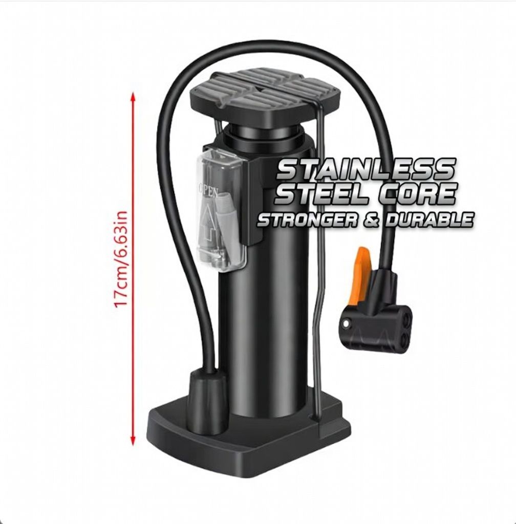 Portable Bike Pump - Hand/Foot Operated, 120 PSI, Compatible with Presta & Schrader Valves, Inflates Cars, Motorcycles, Balls & Inflatables Cycling Accesories