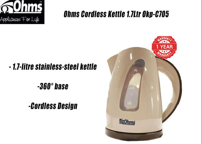 Ohms Cordless electric Kettle 1.7Ltr Okp-C705 Energy Efficient Electric Water Kettle Heater Jug Cordless  Electric Kettle with 1 year warranty