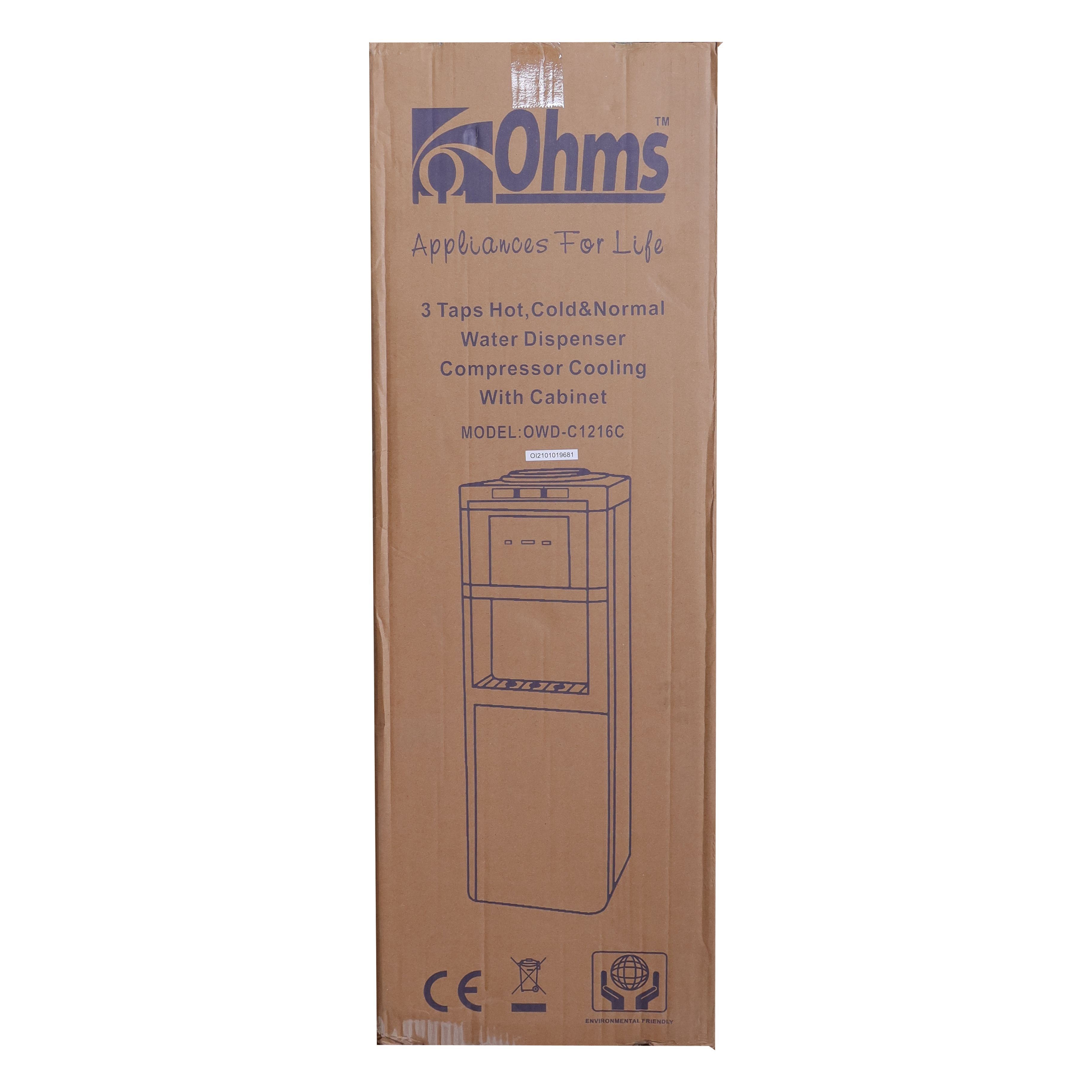 Ohms Owd-C1216C Top Load Water Dispenser  with 3 taps Hot, Cold And Normal free standing Water Dispenser with Storage  Cabinet  Perfect for Home And Office use with 1 year warranty