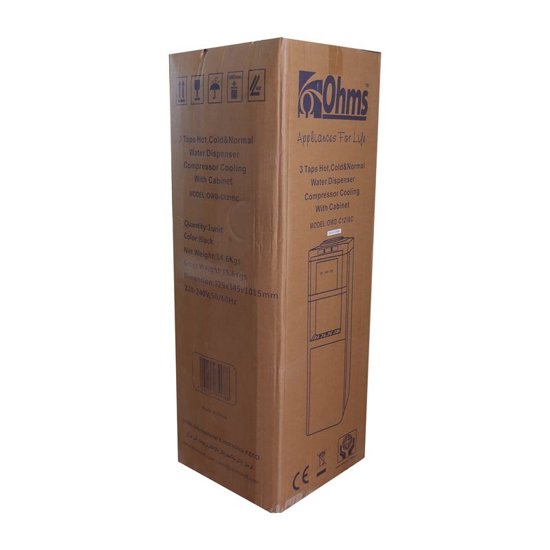 Ohms Owd-C1216C Top Load Water Dispenser  with 3 taps Hot, Cold And Normal free standing Water Dispenser with Storage  Cabinet  Perfect for Home And Office use with 1 year warranty