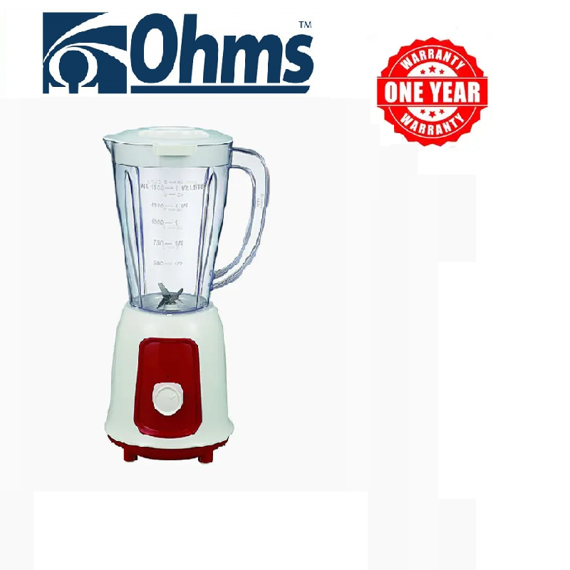 Ohms 1.5L Multifunctional 2 In 1 Blender OBP-K400GSBL Powerful 3 Speed Motor Countertop Blender with Grinding Machine and Coffee Mill Fruit Juicer with  Cupjar and Super Sharp Stainless Steel Blades