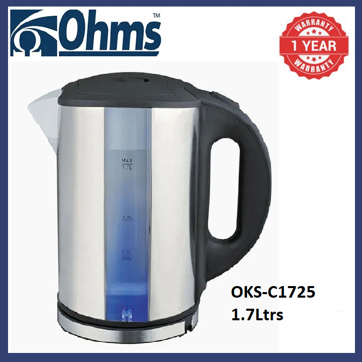 OHMs 1.7ltrs Cordless Electric Kettle OKS-C1725  Energy Efficient Electric Water Kettle Heater overheating protection  with 1 year warranty stainless steel jug