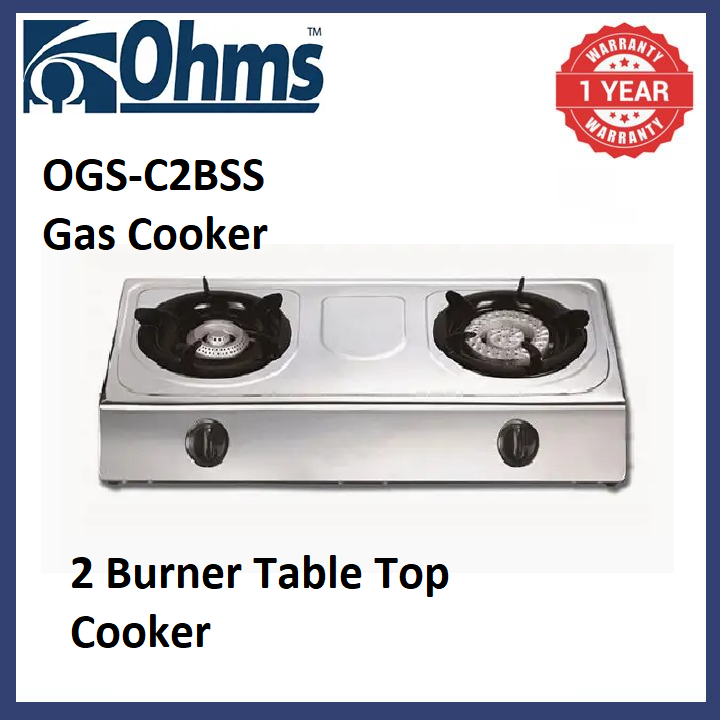 OHMs OGS-C2BSS Double Gas Cooker Auto lgnition Double Burner Gas stove gas cookers Super Infrared Heater Desktop Stainless Steel 2 Burner Cooktop