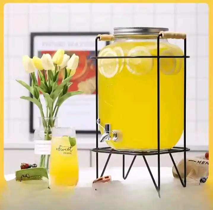 New Classy Juice dispenser strong Glass Jar With Metal Stand 4.05L 02-0268G-AI suitable for Hotel and Restaurant