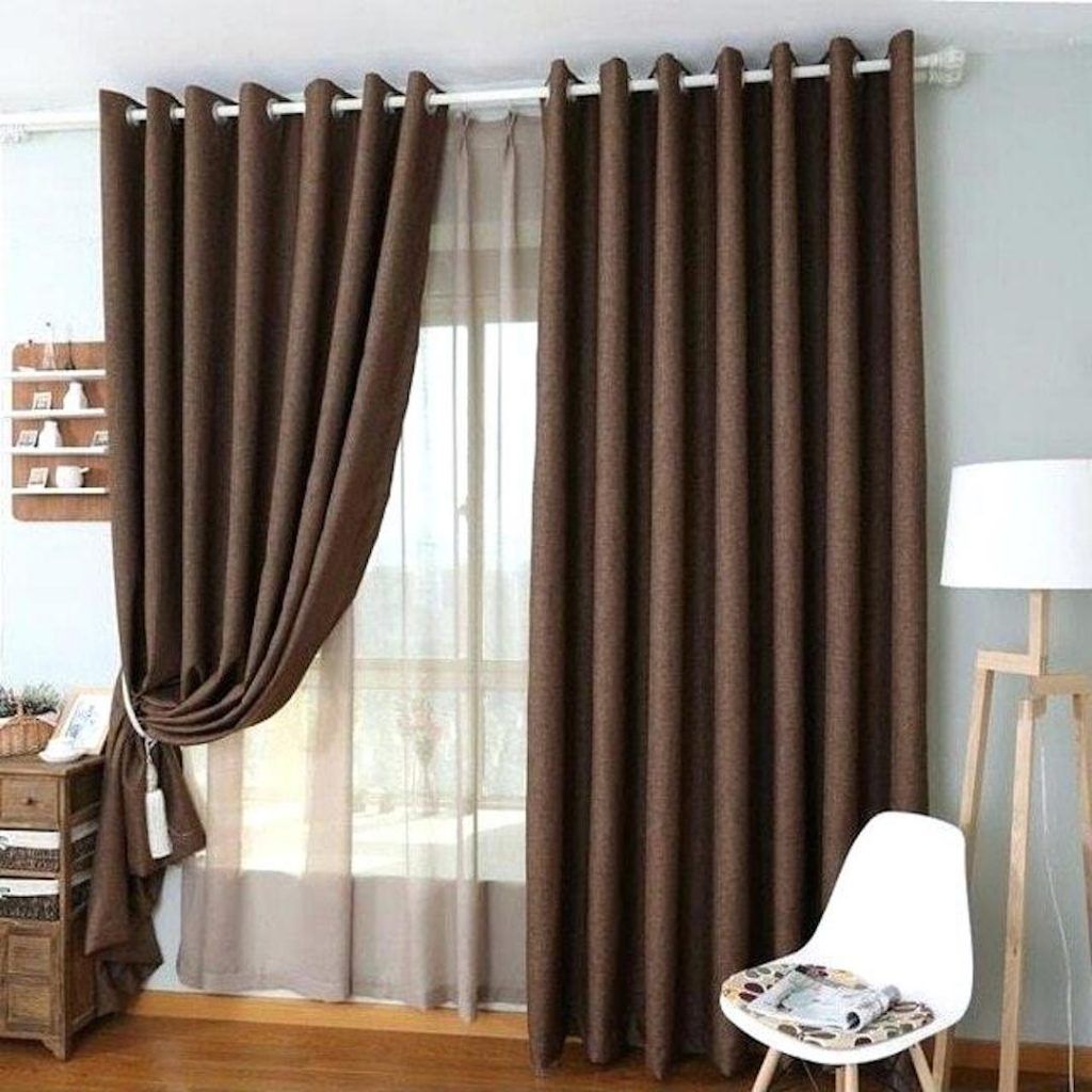 Curtains With Sheer 3Piece Brown Curtains 2Pcs 1.5M Each + FREE SHEER
