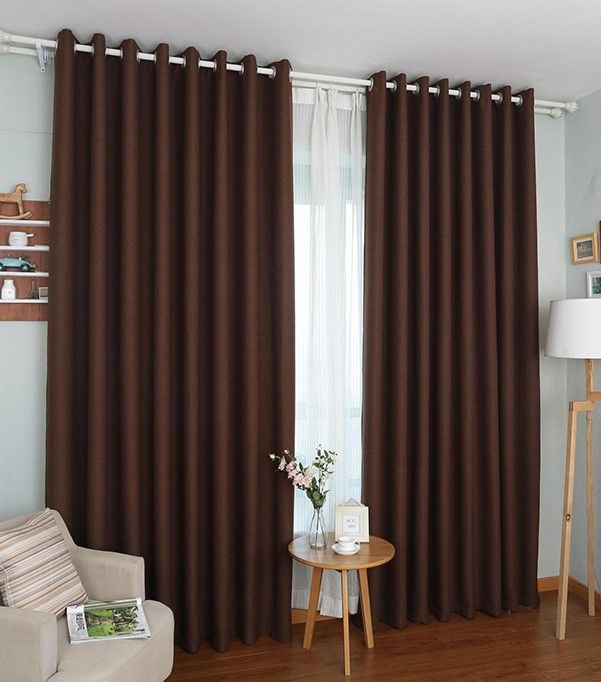 Curtains With Sheer 3Piece Brown Curtains 2Pcs 1.5M Each + FREE SHEER