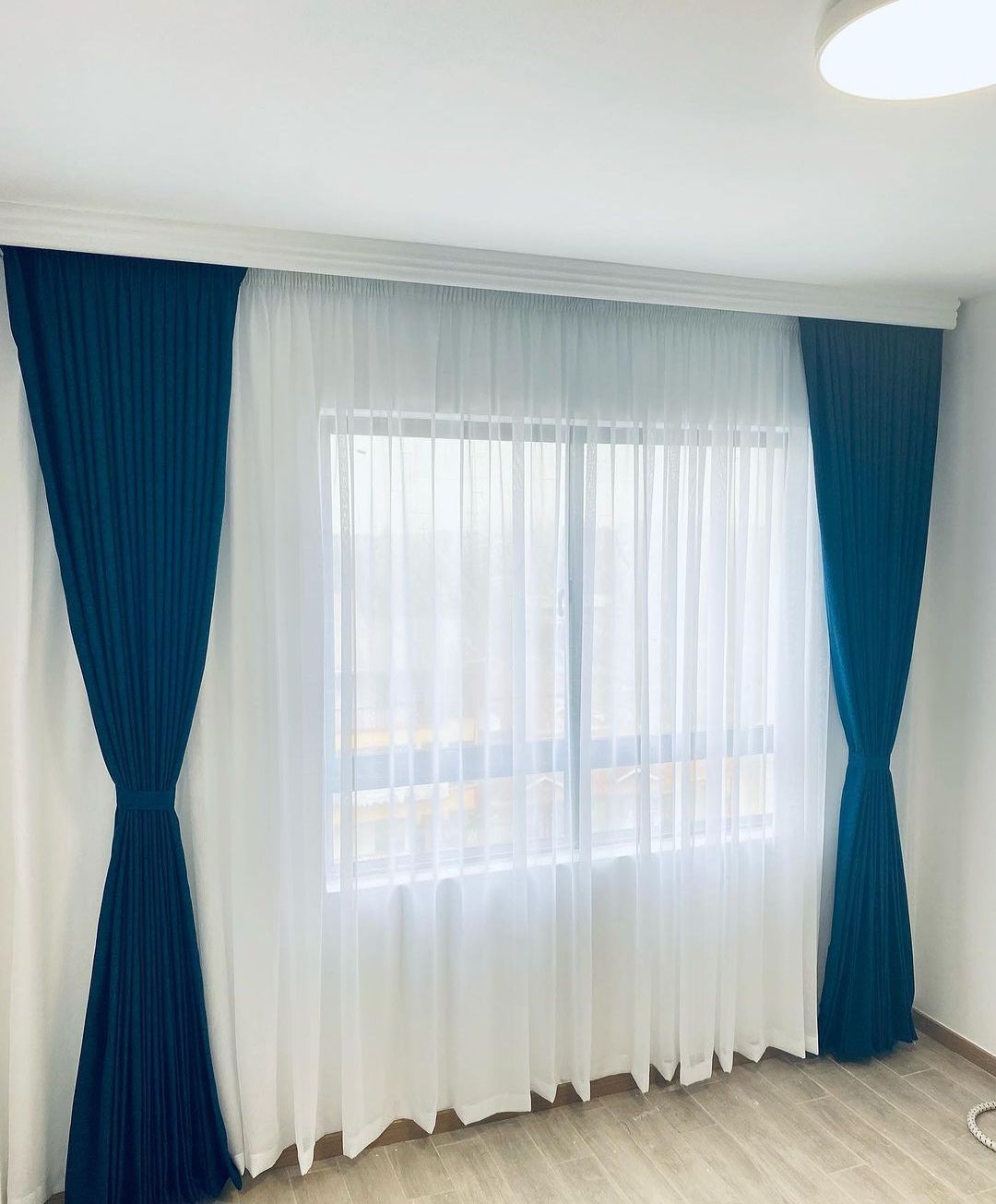 Navy Blue  Curtain for Living room window and door. Comes as a package of 2pcs 6M(3M+3M) with a heavy 4M white sheer