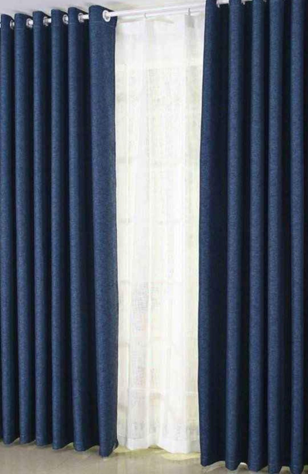 Navy Blue  Curtain for Living room window and door. Comes as a package of 2pcs 6M(3M+3M) with a heavy 4M white sheer
