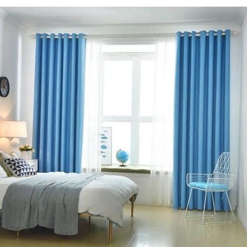 Sky Blue Curtain for Living room window and door. Comes as a package of 2pcs 6M(3M+3M) with a heavy 4M white sheer.