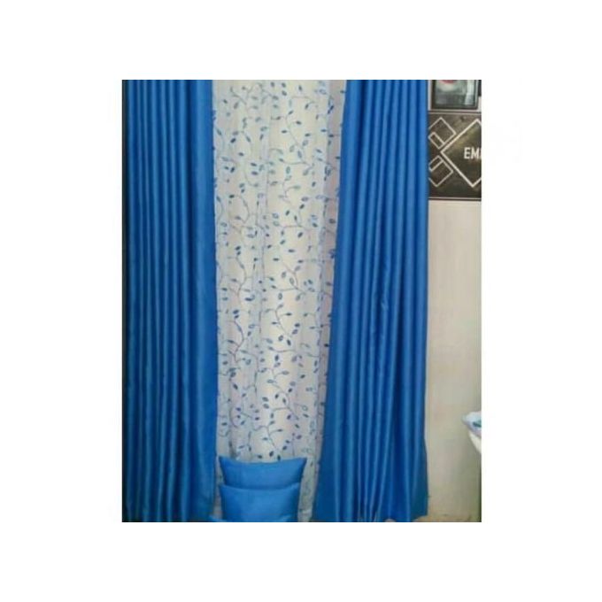 Sky Blue Curtain for Living room window and door. Comes as a package of 2pcs 6M(3M+3M) with a heavy 4M white sheer.