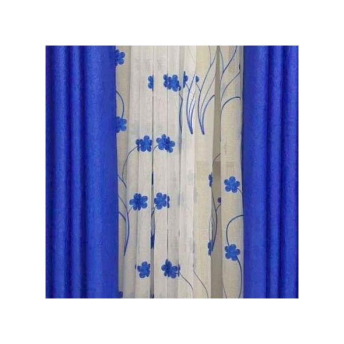 Sky Blue Curtain for Living room window and door. Comes as a package of 2pcs 6M(3M+3M) with a heavy 4M white sheer.