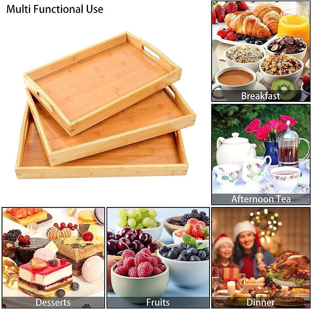 3pcs High Quality Multifunctional Bamboo Serving Trays