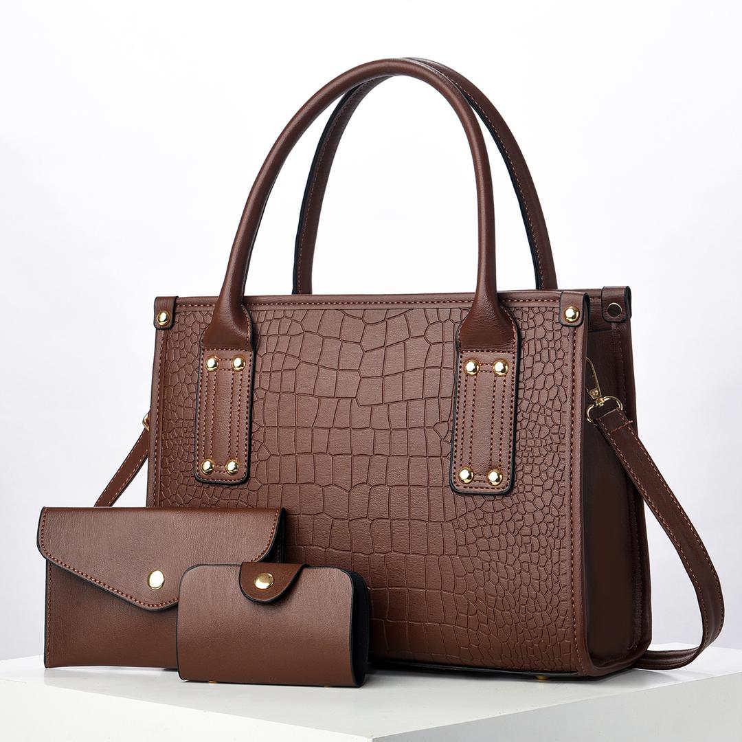 3-in-1 Elegant Luxury Croc-Textured Handbag Set with Stylish Details, Premium Craftsmanship, Detachable Shoulder Strap, Secure Closures, and a Chic, Versatile Design