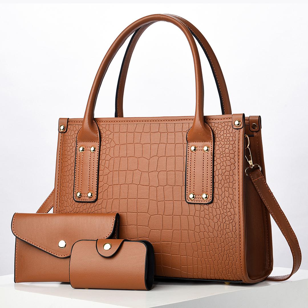 3-in-1 Elegant Luxury Croc-Textured Handbag Set with Stylish Details, Premium Craftsmanship, Detachable Shoulder Strap, Secure Closures, and a Chic, Versatile Design