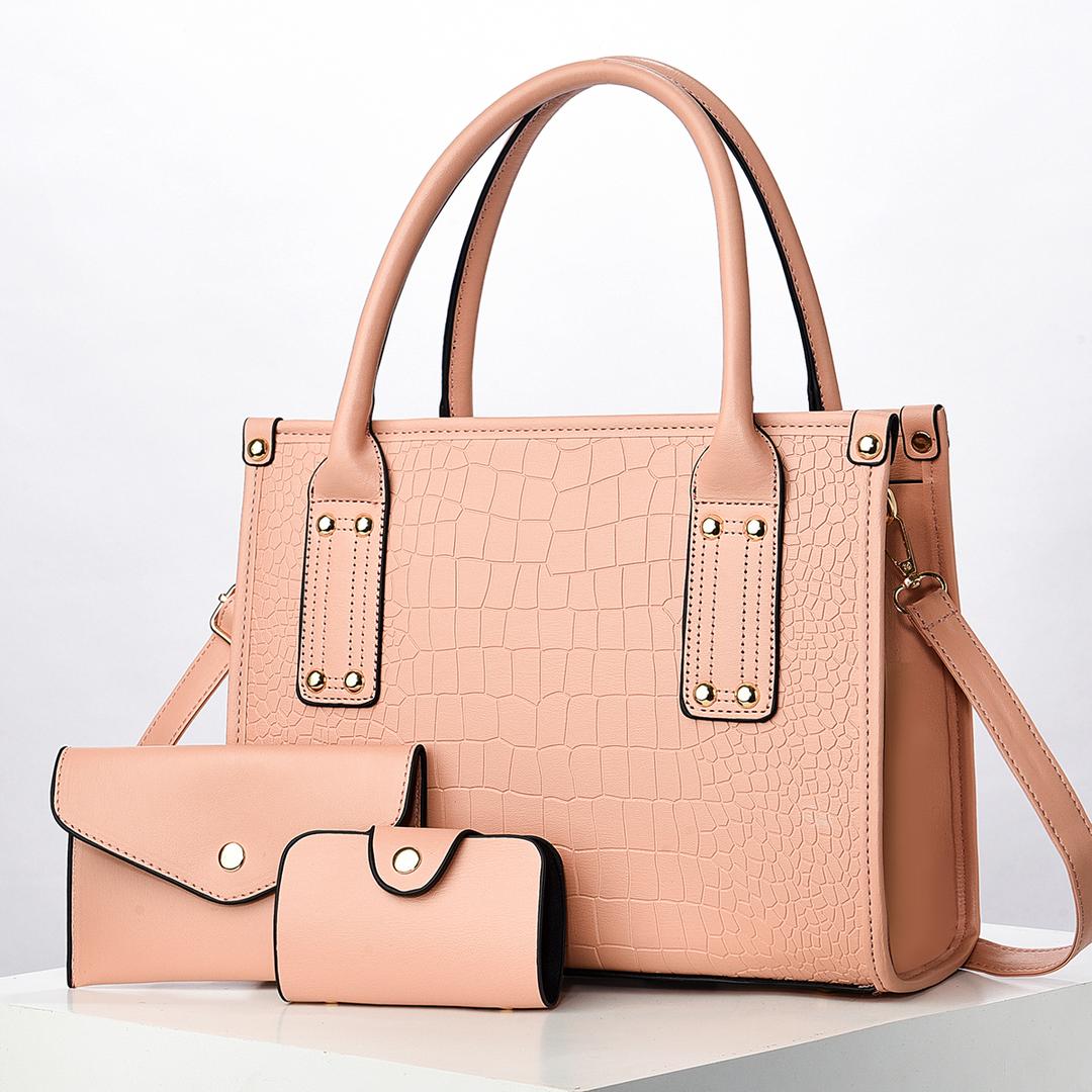 3-in-1 Elegant Luxury Croc-Textured Handbag Set with Stylish Details, Premium Craftsmanship, Detachable Shoulder Strap, Secure Closures, and a Chic, Versatile Design