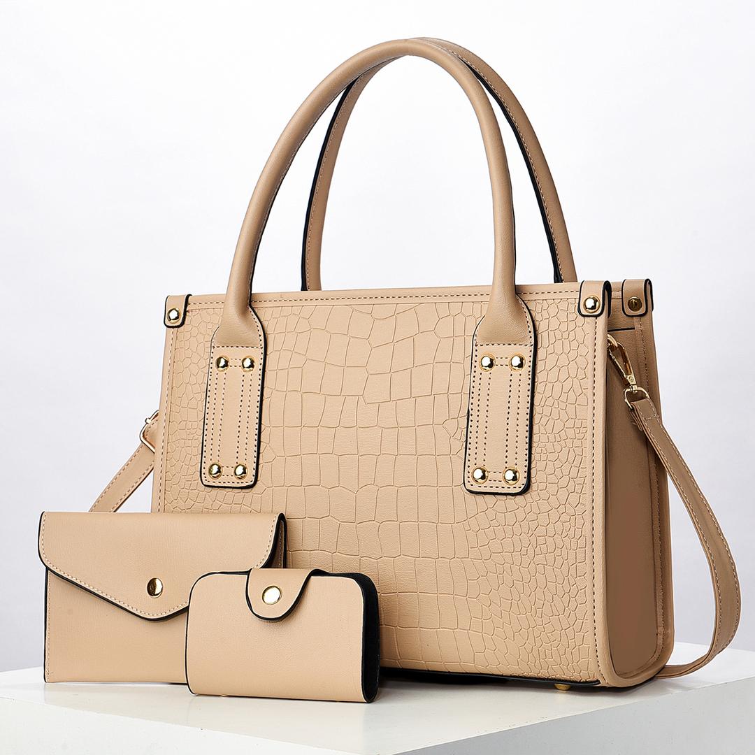 3-in-1 Elegant Luxury Croc-Textured Handbag Set with Stylish Details, Premium Craftsmanship, Detachable Shoulder Strap, Secure Closures, and a Chic, Versatile Design