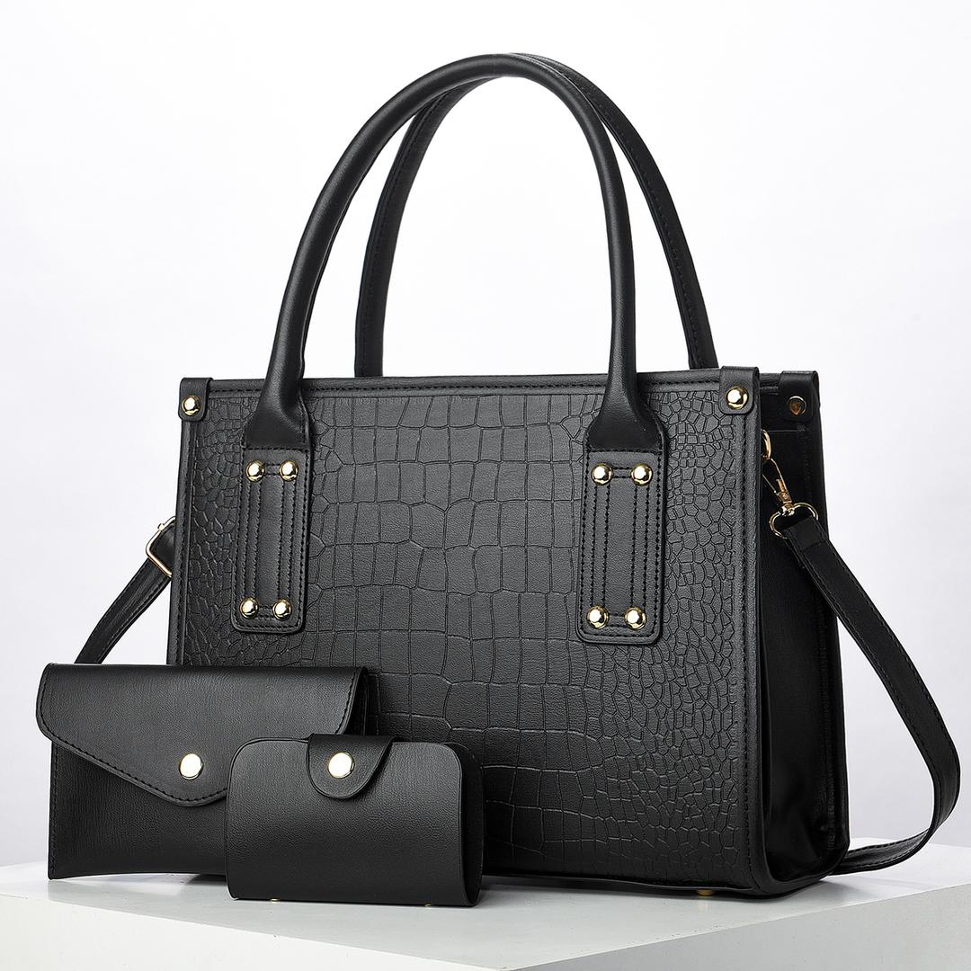 3-in-1 Elegant Luxury Croc-Textured Handbag Set with Stylish Details, Premium Craftsmanship, Detachable Shoulder Strap, Secure Closures, and a Chic, Versatile Design