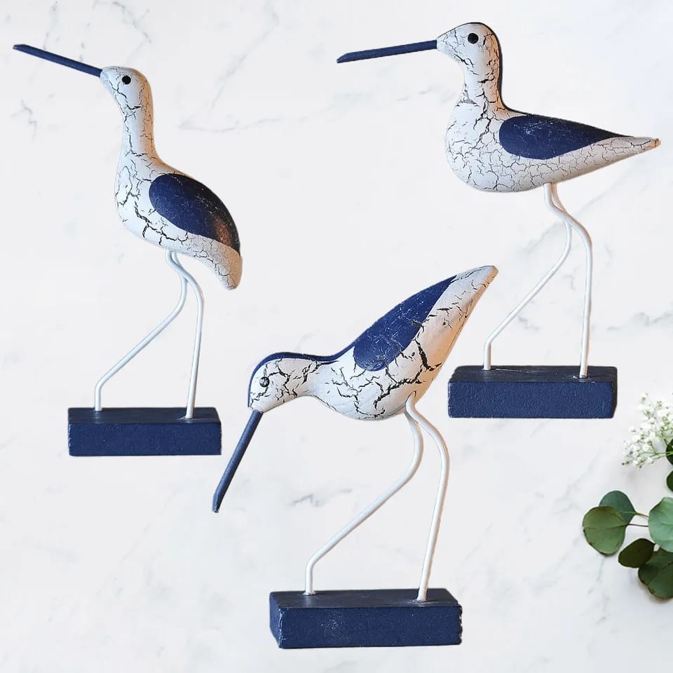 3pcs wooden seagulls birds nautical figurine decor