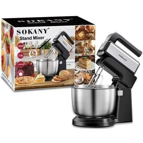 Sokany Electric Stand Mixer 5-Speed, Turbo Mode, 3.5L SS Bowl, Multiple Hooks for Whisking and Dough Making