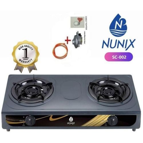 Nunix Table Top Double Burner Gas Stove Cooker + Pipe & 6 kg Regulator