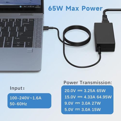 HP 65W USB C Laptop Charger For Spectre X360, Spectre, Chromebook, Elitebook X360, Elitebook, Elite X2, Envyx360, ProBook Travel Type C Power Cord