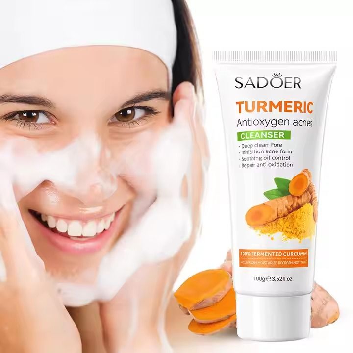 SADOER Turmeric Face Wash Deep Cleansing Remove Blackhead Acne Shrink Pores Facial Cleanser Oil Control Whitening Cleanser
