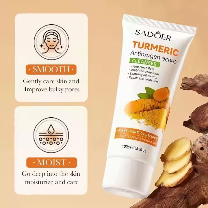 SADOER Turmeric Face Wash Deep Cleansing Remove Blackhead Acne Shrink Pores Facial Cleanser Oil Control Whitening Cleanser