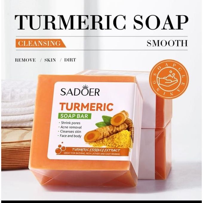 SADOER 3 In 1 The Glow Set Kit Turmeric Soap + Vitamin C Brightening Serum + Moisturizing Tumeric Antioxygen Repair Cream