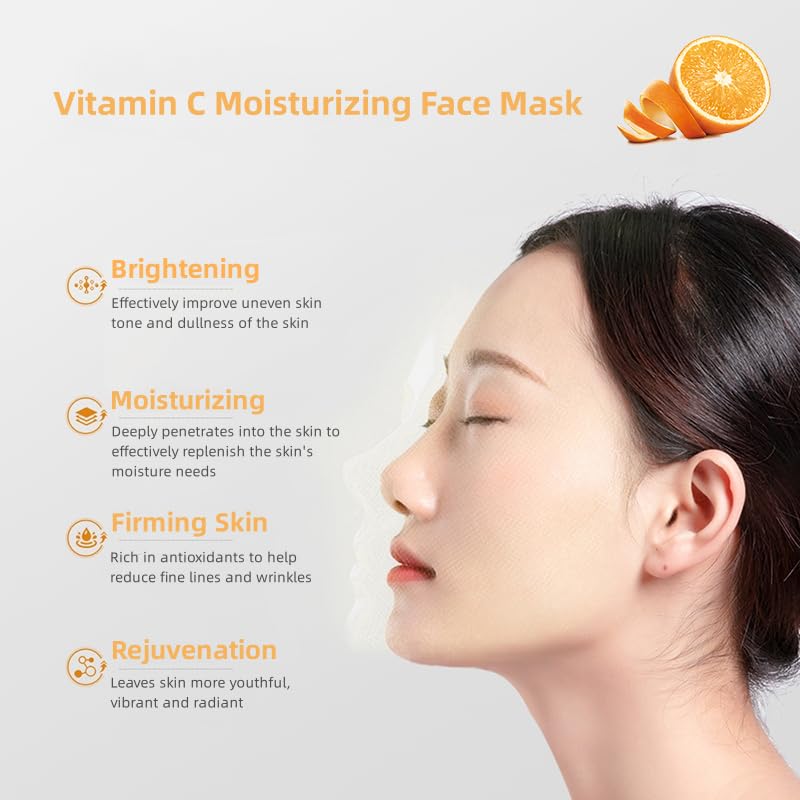 SADOER 10 Piece Sadoer Vitamin C Brightening Revitalize Face Mask Fresh Orange Facial Sheet Mask Vitamin C Sheet Face Masks-Moisturizing, Anti-Aging & Skin Firming, Hydrating & Brightening Sheet Mask