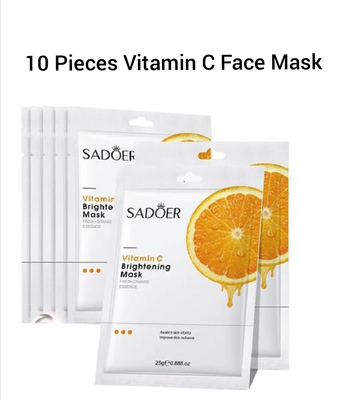 SADOER 10 Piece Sadoer Vitamin C Brightening Revitalize Face Mask Fresh Orange Facial Sheet Mask Vitamin C Sheet Face Masks-Moisturizing, Anti-Aging & Skin Firming, Hydrating & Brightening Sheet Mask