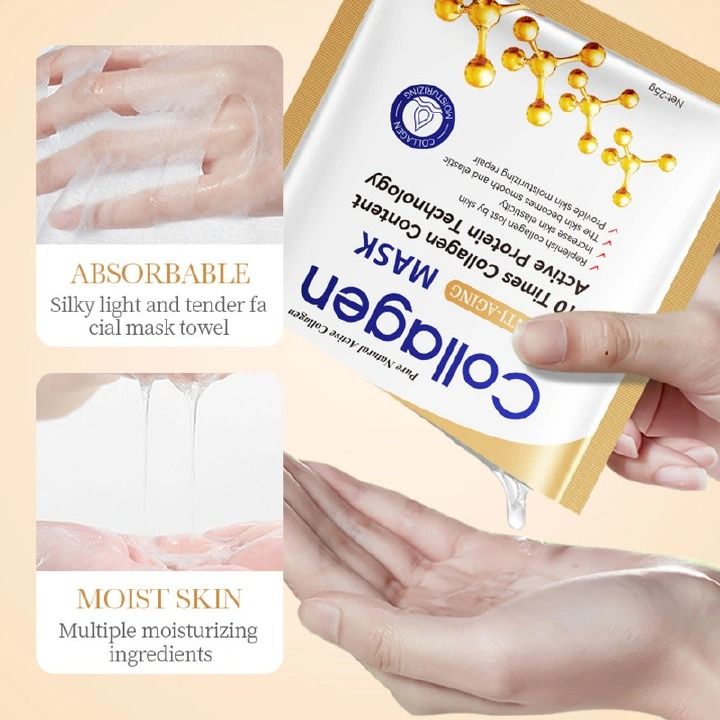 10 Pieces Sadoer Collagen Face Mask Anti-Aging  Face Mask Moisturizing Firming Anti-aging Repair Brightening Facial Sheet Mask Minimize Wrinkles, Restores Skin Elasticity & Firmness
