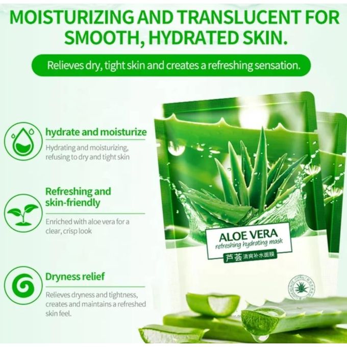 5 Pieces SADOER Face Hydrating and Moisturizing Aloe Vera Facial sheet Mask Anti Wrinkles anti Aging Smothens Your Skin