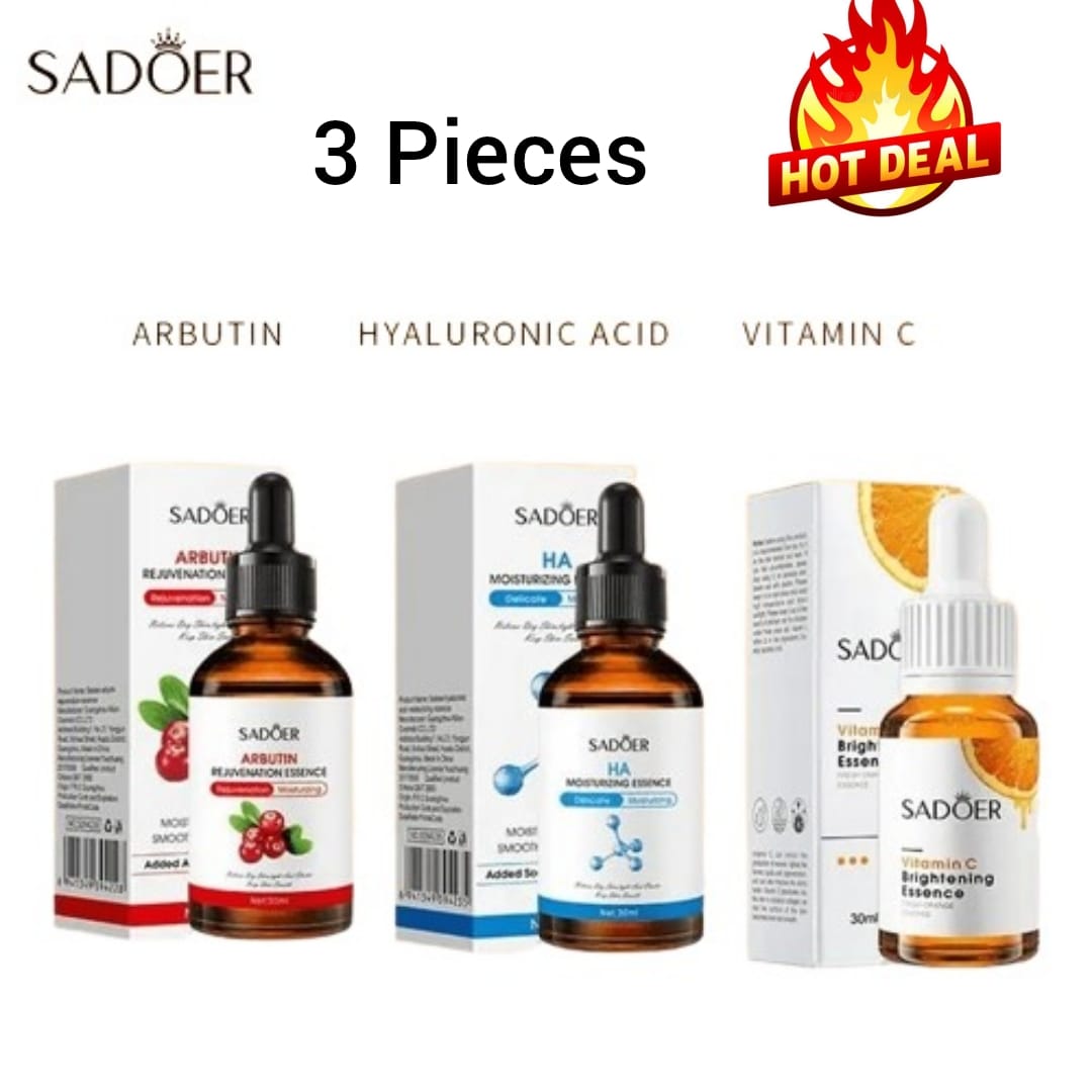 SADOER 3 in 1 Serums, Hyaluronic Acid Moisturizing Essence Vitamin C Face Brightening Essence + Alpha Arbutin Skin Rejuvenation Essence, This Combo is effective in moisturizing, soothing, Brightening