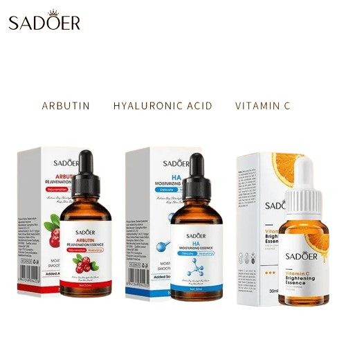 SADOER 3 in 1 Serums, Hyaluronic Acid Moisturizing Essence Vitamin C Face Brightening Essence + Alpha Arbutin Skin Rejuvenation Essence, This Combo is effective in moisturizing, soothing, Brightening