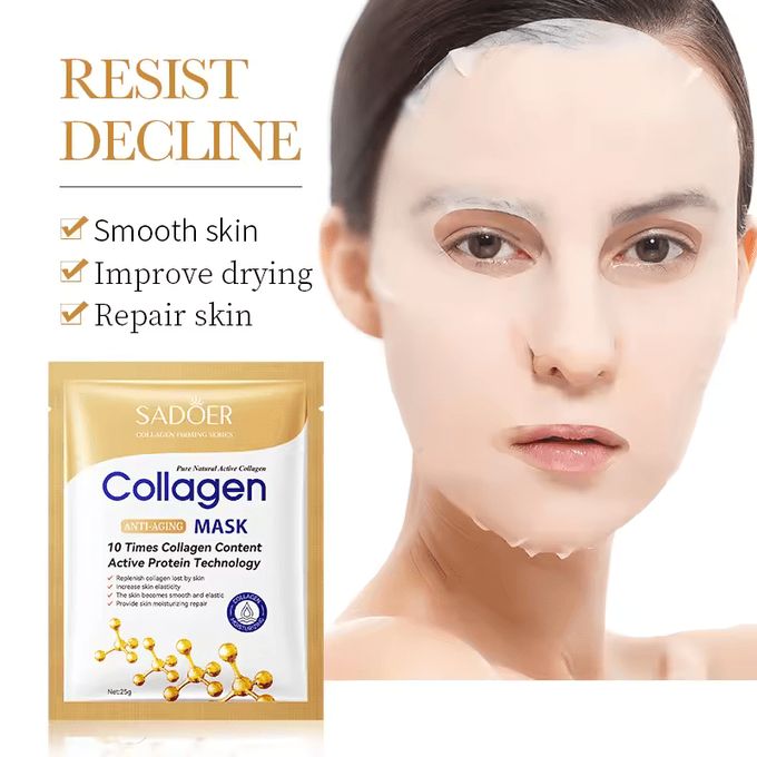 SADOER 8 Pieces Anti Aging Collagen Set + Vitamin C Face Brightening Essence, 5 Pieces Collagen Face Mask + Collagen Cream+ Collagen Serum + Vitamin C Serum